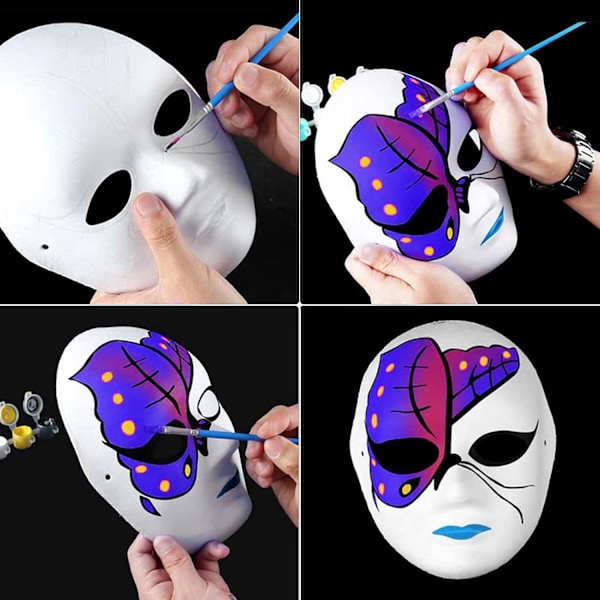 Unnosin Halloween Maskerad Målningsbar Skräckmask DIY Halloween Fest Maskeraddräkt Mask (Papper, Vit, 12 st)