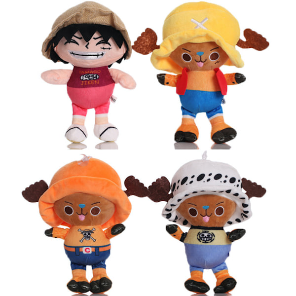 4 stk Chopper Luffy Law One Piece Anime Plysj Leke 22 cm