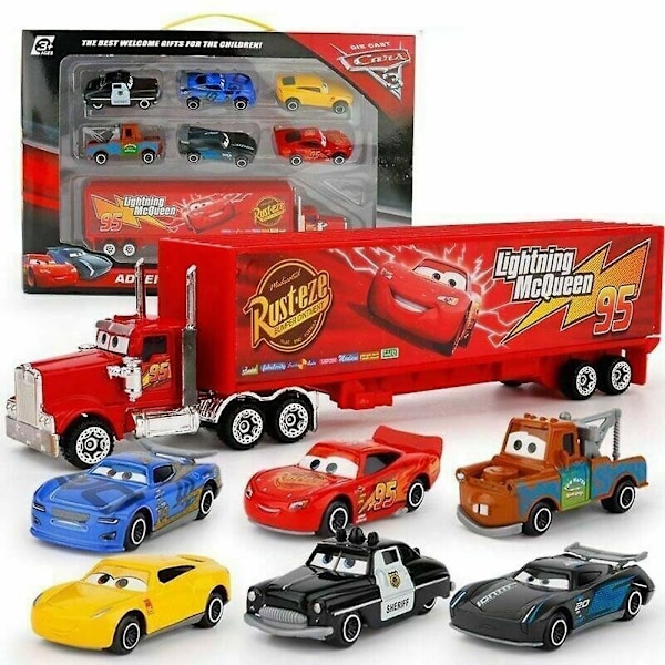 7 stk Cars 2 Lightning McQueen Racer Bil & Mack Truck Sæt Gaver - WELLNGS