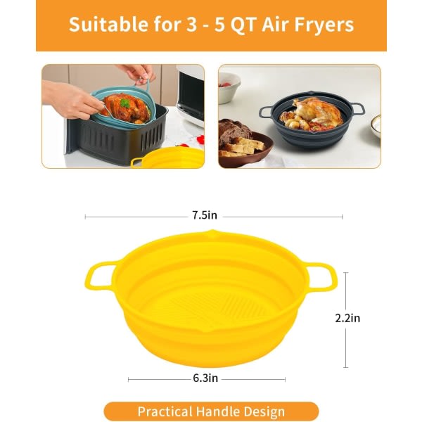 3 stk Air Fryer silikonegryde - foldbar og genanvendelig
