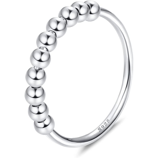 925 Sterling hopea Spinner Bead Ring Fidget Sormus naisten tytöille
