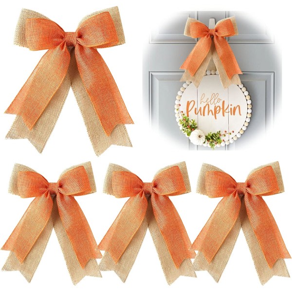 4 st höstrosetter för höstens dekorasjon, skörd oransje säckväv krans rosett