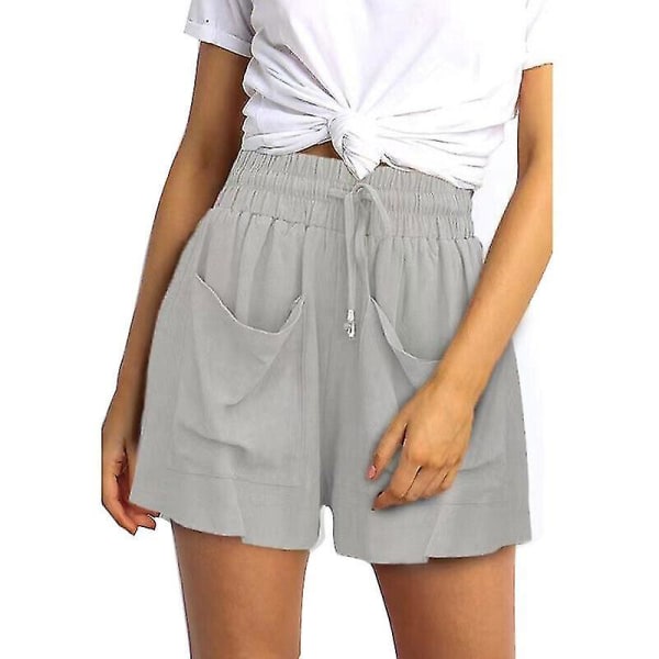 Kvinders løse shorts med snørebånd i solide damer sommerferie Beach Baggy Short Pantsa-9 grå S