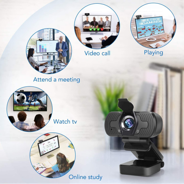 Full HD webkamera 1080P datakamera med mikrofonbeskyttelsesdeksel