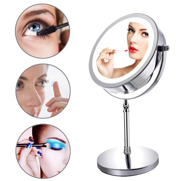 1X/10X Förstorande Ljus Makeup Spegel, 7 Tum Tvåsidig Vit Dagsljus LED Skugga Fri LED Fåfänga Spegel, Batteri och USB-kabel Drivs (Inkludera 3 AAA Batterier)