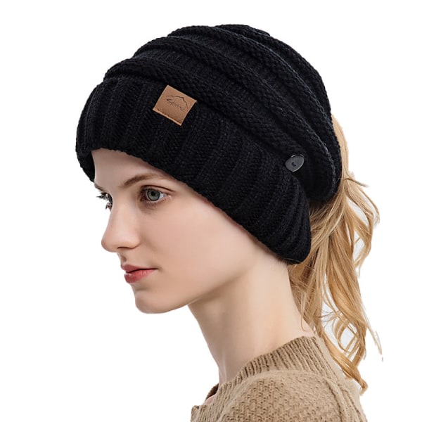 Women's Knitted Winter Hat Loop with Cable Hole Knitted Winter Hat Ponytail Hat for Fall and Winter Head Circumference 56-58cm