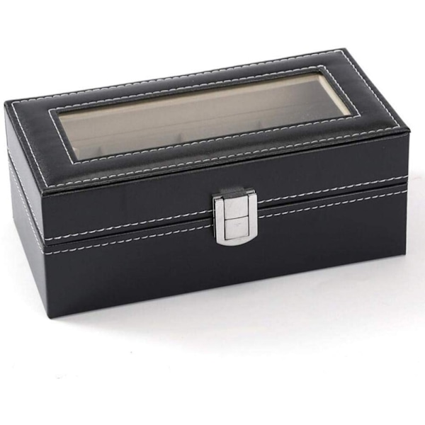 Watchbox Klockbox 4 kellolle, musta, valkoisella ompeleella ja ikkunalla