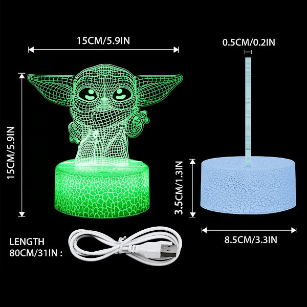 3D Star Wars nattlamper, 3D Illusion LED-lamper, 3 mønstre og 16 farger, animerte leker for barn, dekorative lamper for gutter og jenter