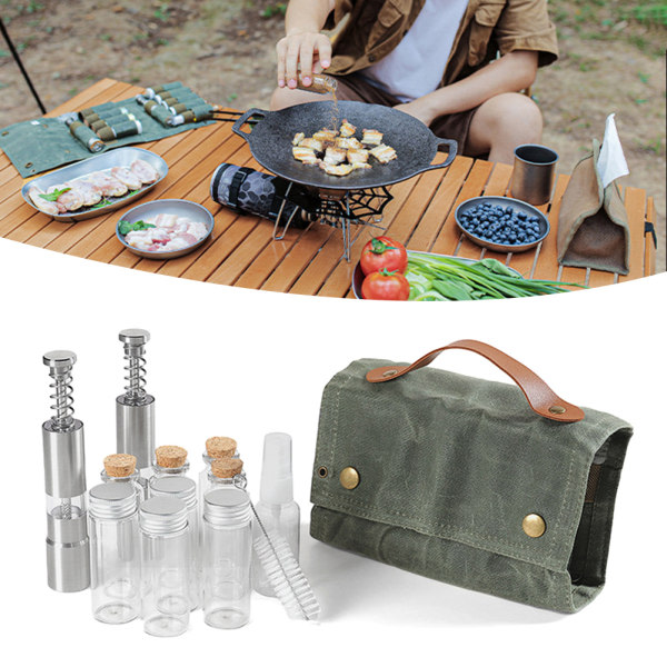 Utomhusresor Kryddset med 12 delar hängande Multi Spice Container Bag för Picnic Army Green