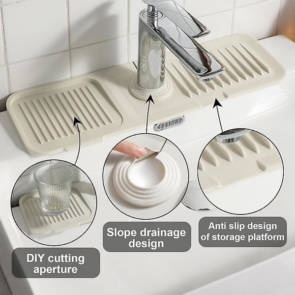 Vaskbeskyttelse, Beskyttende oppsamlingsmatte, Silikonavløpsmatte, Vaskekransbeskyttelse, Matte for landlig bad, kjøkken, vaskerom Lys Grå Light Grey XL