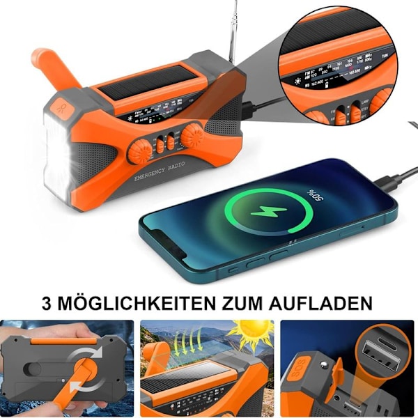 Soldriven nödradio med vev, 10000 mAh portabel vevradio