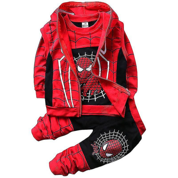 Barn Pojkar Spiderman träningsoverall Set Sport Sweatshirt + Väst + Byxor Outfit Kostym Casual Spider-man kostym Black 9-12 Months