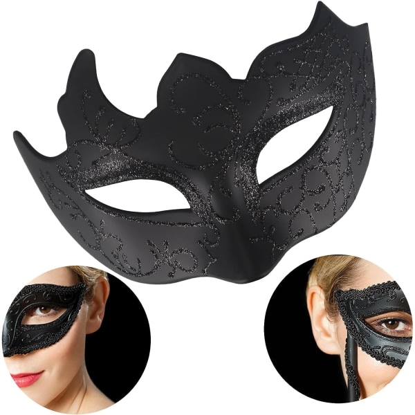 wugongshan 2 st maskeradmasker, svarta damer og herr venetianska festmasker, spetsmaskerad bollmasker