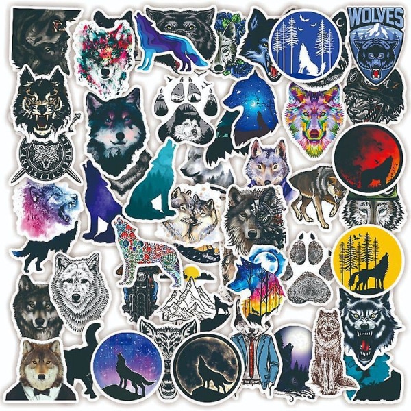 Wild Wolf Stickers, 50 stk Cool Wolf Waterproof Vinyl Stickers Til vandflasker, laptop, scrapbog, skateboard, telefon, computer, bilklistermærker