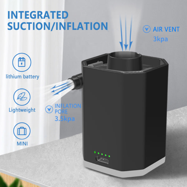 Ultra Small Airs Pump Med Lätt Opladningsbart Opblåsningsværktøj For Floats Airs Bed Svart
