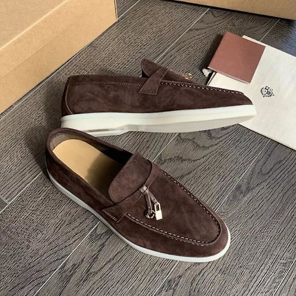 Sommersko for kvinner Loafers Mockasiner i semsket skinn med lås, komfortable myke såler, flate sko i plussstørrelse kaffe coffe 36