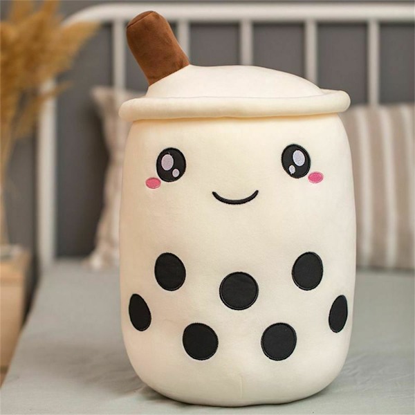 Mjuk plyschkudde Bubble Tea Boba Cup-mönster 24cm-White Open Eyes