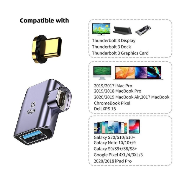 Uc-028-af Magnetisk USB-C han til USB-A hun vinkeladapter 10gbps dataoverførselskonverter--