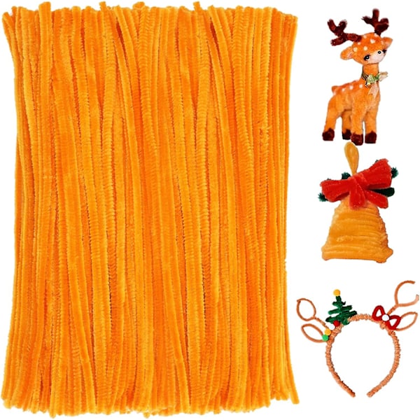 180 stk chenille-piprensere, oransje piprensere, julepiprensere chenille-stengler for DIY-kunst, håndverk og dekorasjoner (go