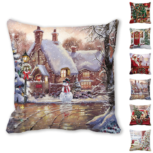 Jul Kuddfodral 45x45cm Dekorativt Kuddfodral Vinter Jul Dekorationer För Hem Trä Hjort Soffa C
