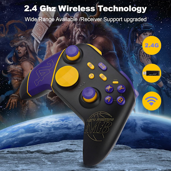 Svart trådlös spelkontroll, 2.4G trådlös spelkontroll, Bluetooth-kontroll för Xbox One/Xbox One S/Xbox One X/Xbox Series X/PS3/PC