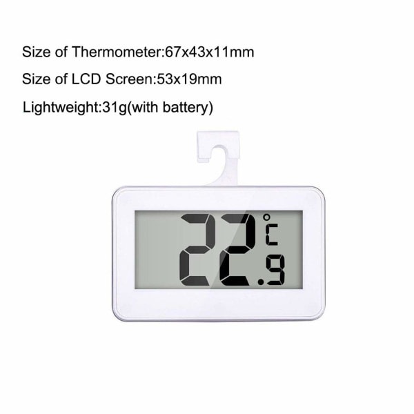 Kjøleskapstermometer, 2-pakning LCD digitalt kjøle-frysetermometer med hengekrok og utfellbart stativ