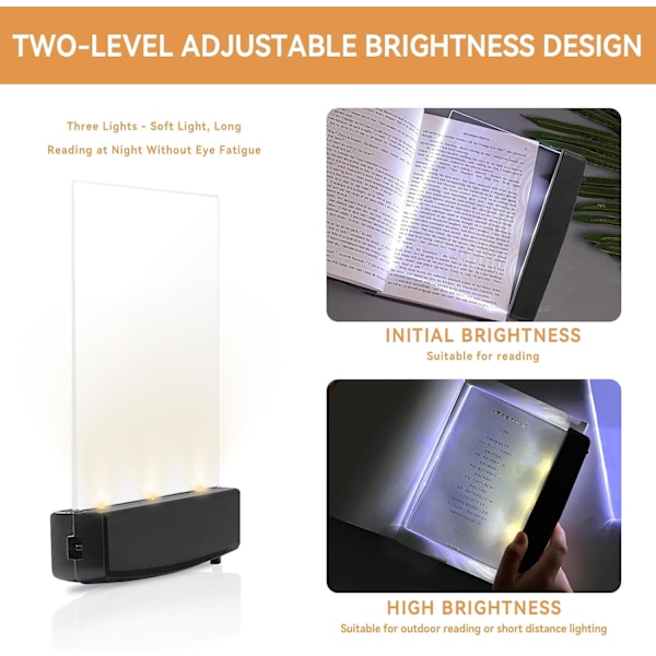 Flat Boklys for Lesing i Sengen Om Natten Klar LED Bok Full Side Lys Illuminator Panel Plate Lampe Bordslampe Trådløs Black