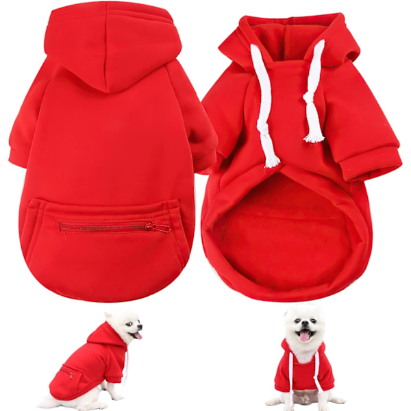 Hundekatte Hundefleece Lille Hundemode Hvalpesweatshirt med Frugt Snack Lynlås Lomme Hundekatte Snøretrøje (Rød, L) Red L