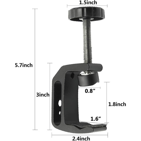 Universell C-klemme med 1/4 og 3/8 gjengehull for skrivebordsholder LCD-skjerm Blitsbord Biler Benker Arbeidsbord