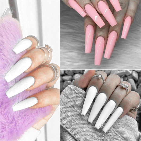 100x långa falska naglar konstgjorda nail art Stick Full Nail White