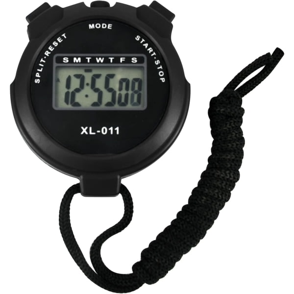Digital Sport Stoppur Timer Stoppur Stor Display Intervall Träningstimer Utomhus Split Stoppur Watch (svart)