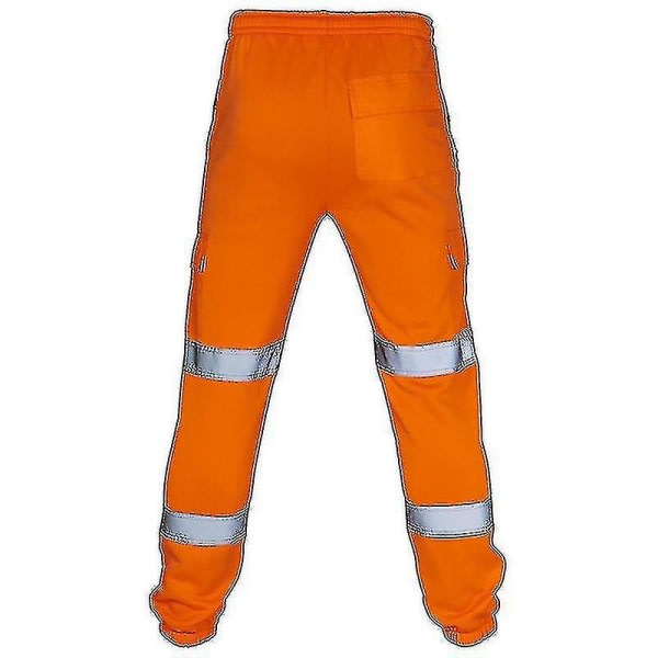 Voksne Sikkerhedsarbejdsbukser Hi Vis Viz Synlighed Træningsbukser med elastisk talje Orange 3XL