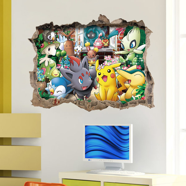 3D Sarjakuva Rikkoutunut Seinätarra Vauva Tonttu Pikachu Tarra Lastenhuoneeseen
