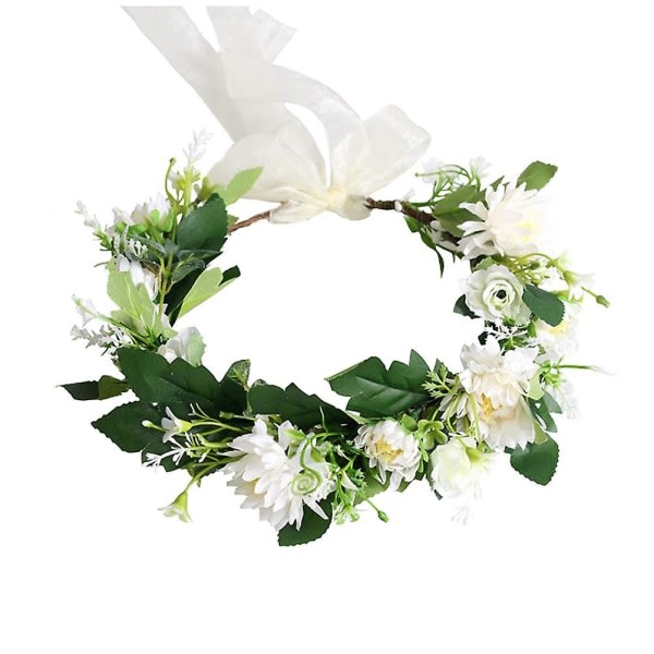 Daisy Flower Crown Blommig Krans Pannband Hår Garland Blomma Halo Headpiece Med Band Bröllopsfest Kuvan Vit Av