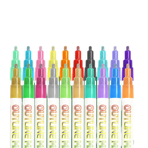 8/12/20 st Outline Markers Set DIY Färgglada Gratulationskort Markers Födelsedagspresenter 20 farger