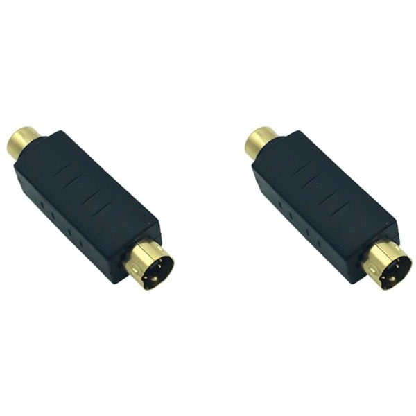 2x S-video hane til Rca hona komposit videoadapter Plug Converter, Mini Din 4-stifts kontaktforlengning svart