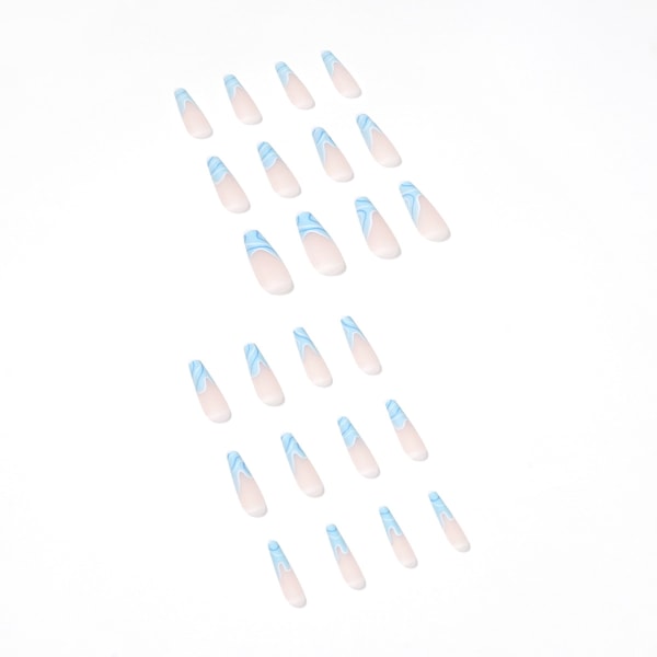 24-pack kvinnors pressade naglar falska långa linjer blå vit