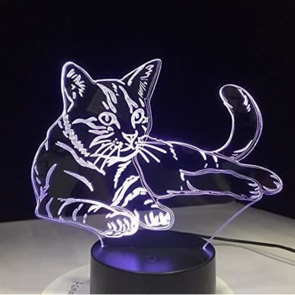 Nattlampa Liggande Mysig Katt 3D Led Lampa Akryl Nattlampa USB Touch Light Barn Söt Natt Sovrumslampa Light -h