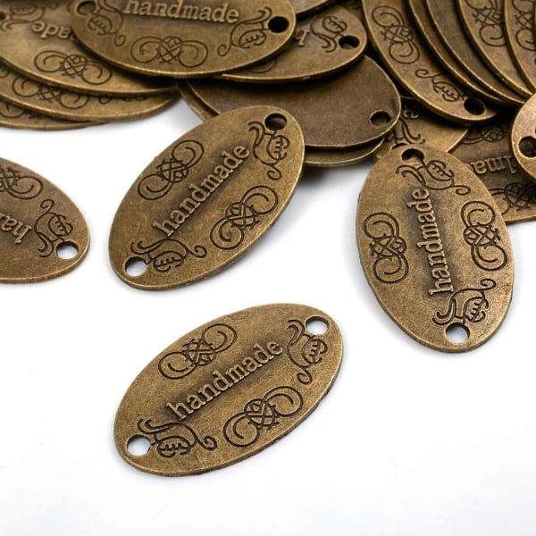 60 st handgjorda knappar metalletikett berlockhänge för DIY-hantverk