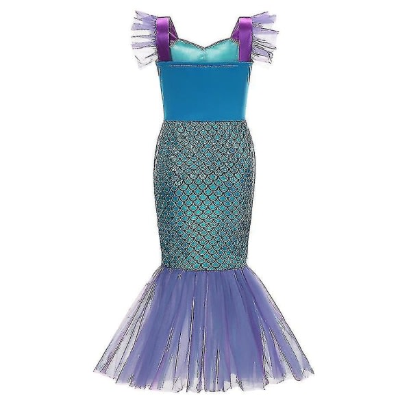 Meisje Prinses Kleine Zeemeermin Ariel Klänning Barn Charm Kostuum Kinderen Carnaval Verjaardag Kleren Zomer Jurk Meisjes 3T 9PCS Mermaid Set H