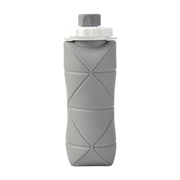 Kokoontaitettava silikoninen urheilujuomapullo 600 ml, kevyt kokoontaitettava juomapullo, uudelleenkäytettävä, tiivis Gray