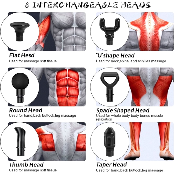 Muskelmassasjeapparat med LED-ladingindikator, 6 massasjehoder