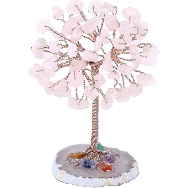 Miini Livets Träd Chakra Dekoration Feng-shui Natursten Hantverk Prydnad Healing Tree Of Happiness Agat Geode Rose Quartz Tree