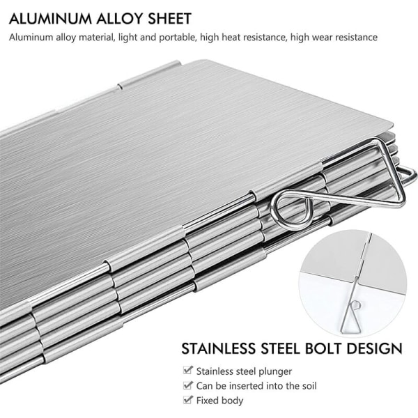 Sammenklappelig vindskærm i aluminiumlegering, 10 paneler, camping Wi