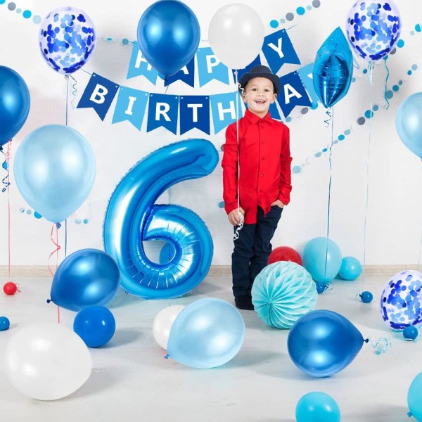 6-vuotiaan pojan syntymäpäiväilmapallo, sininen 6-vuotiaan syntymäpäiväkoristeet