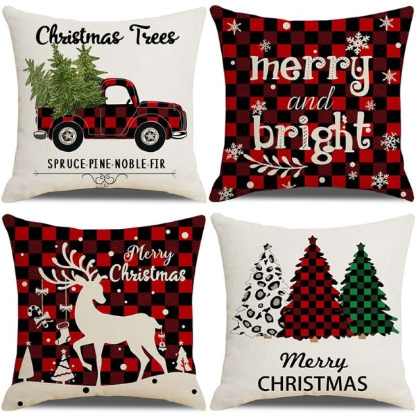 Christmas Pillow Cases 18x18 Inch Set of 4 Farmhouse Black And R