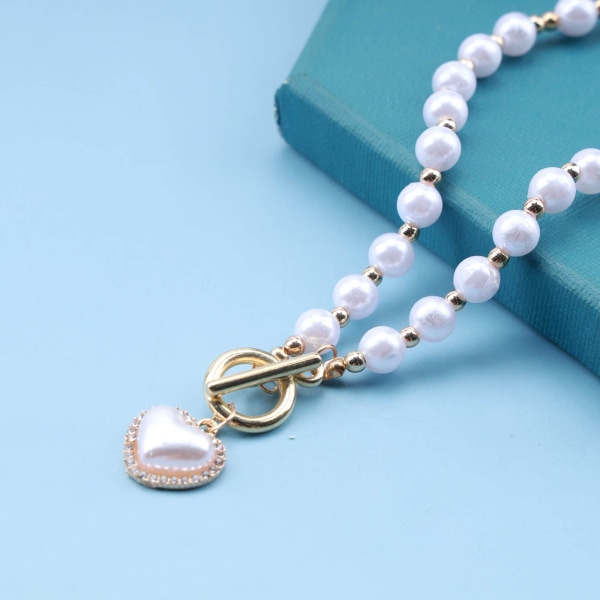 Vintage Pearl Choker halskjede gull sirkel hjerte halskjede