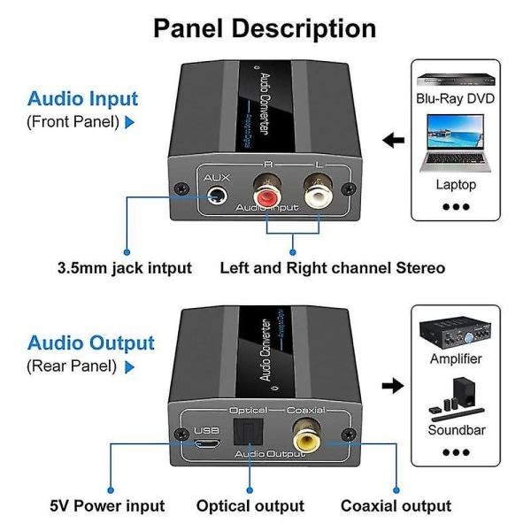 Analogi-digitaalinen audiomuunnin Rca-optiseen optisella kaapelilla Audio Digital Toslink and Coax