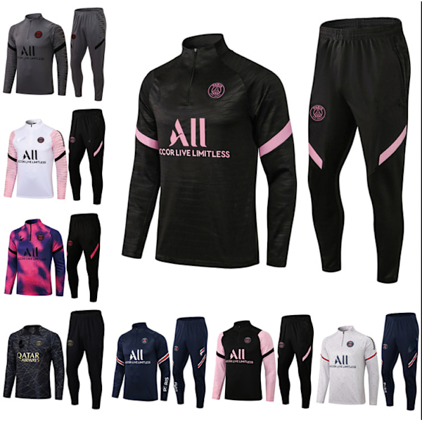 Paris, Atletico Madrid, Inter Milan, Liverpool, Marseille Brasilien Pitkähihainen Paita, Verryttelypuku Aikuisille ja Lapsille, Set Harmaa grey grey eighteen