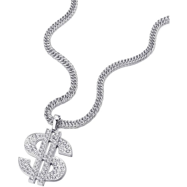 Hip Hop Punk Stor US Dollar Pengeskilt Henger med Rhinestone Halskjede